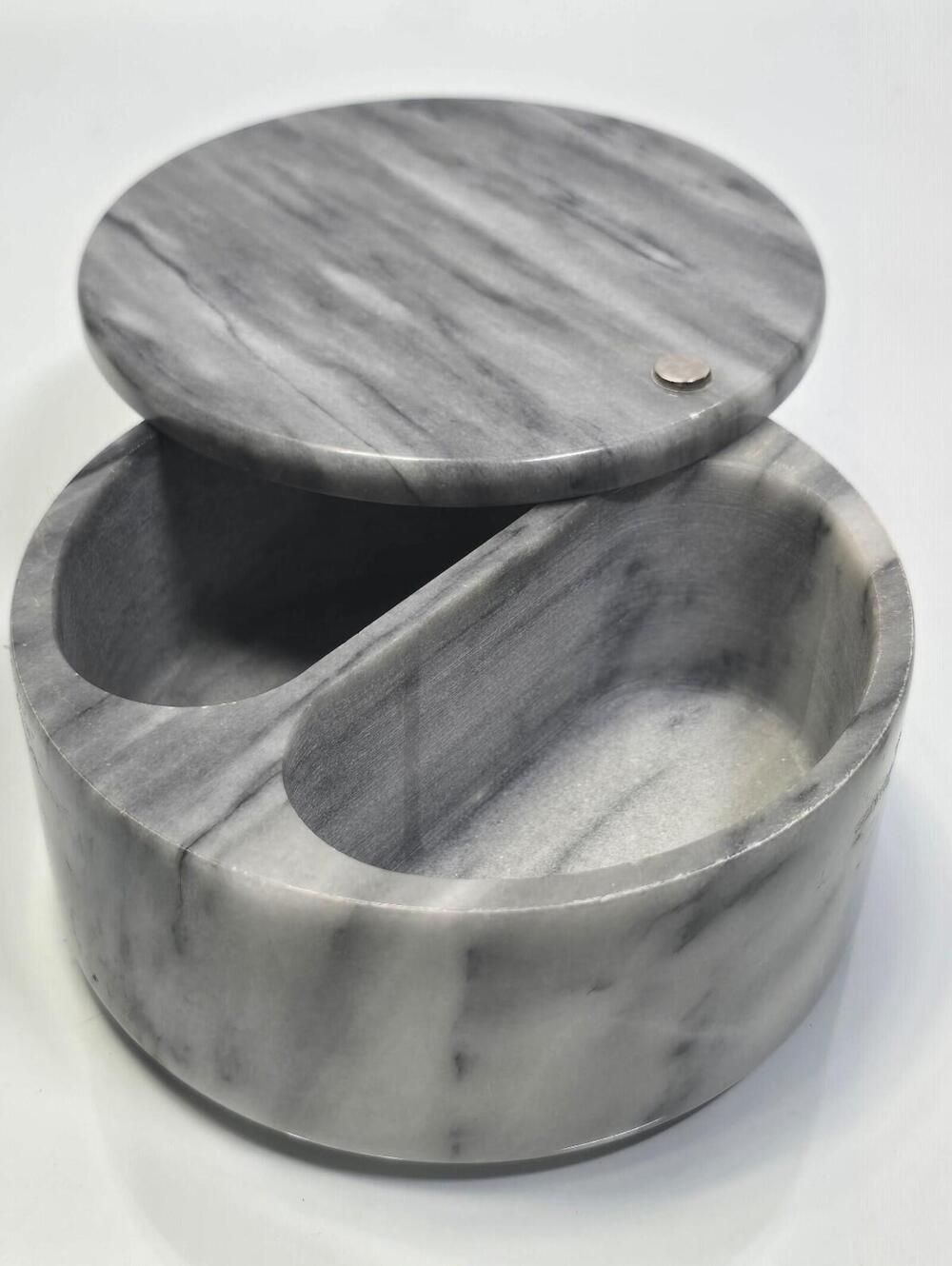 Round Gray Alabaster Divided Storage Container with Lid Decorative Organizer Kit